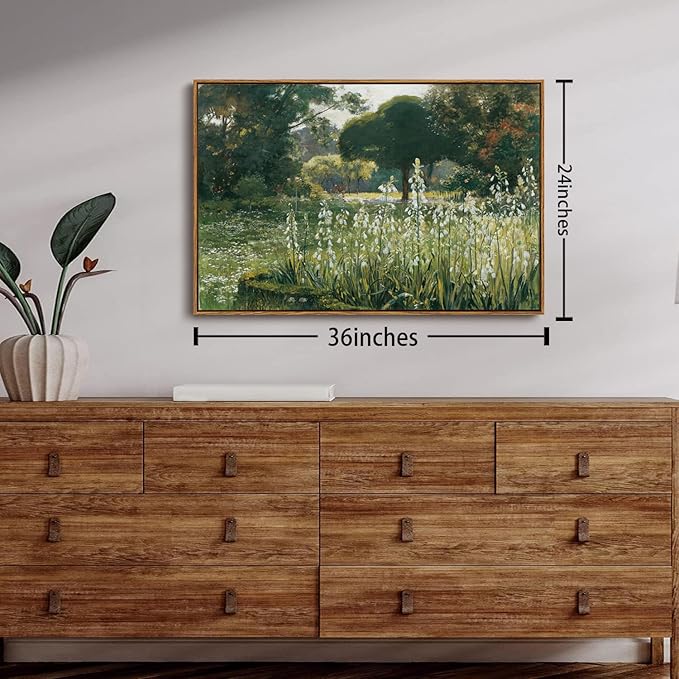 OIQArtOIQ Vintage Framed Wall Art Garden Landscape Canvas Art Prints Rustic Farmhouse Scenery Pictures Wall Decor Modern Cottagecore Paintings Artwork For Bedroom Bathroom Office Living Room