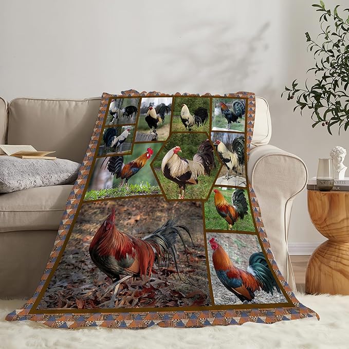 Rooster Chicken Throw Blanket - Soft, Warm & Cozy Fleece for Girls, Women, Kids & Adults - 80"x60" Couch, Sofa, Bed