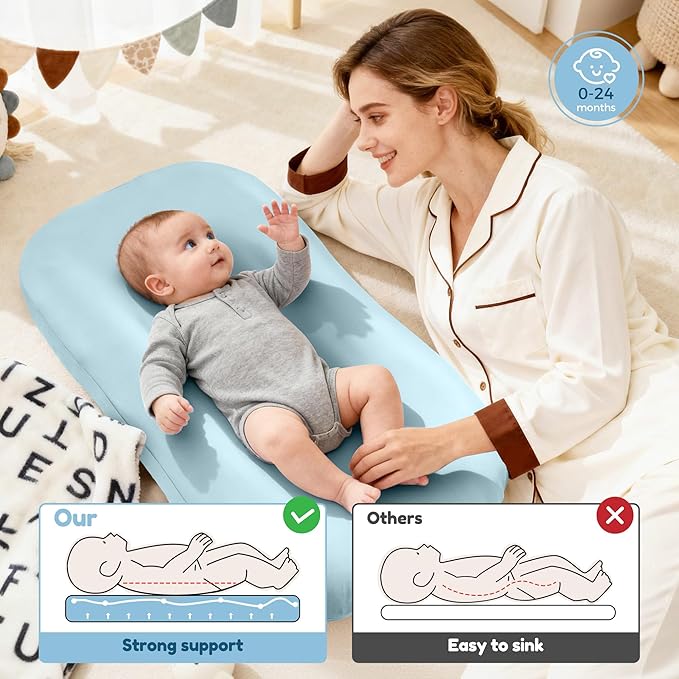 Baby Lounger & Snuggle Nest for Newborn 0-24 Months, Baby Nest Supervised Breathable Cotton for Newborn, Newborn Essentials Gifts, Breathable Portable Infant Lounnger for Travel and Home(Blue）