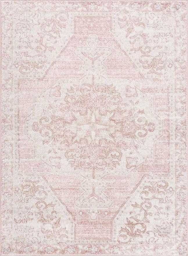 BoutiqueRugs Blush & Light Pink Collection Snead Bohemian Oriental Medallion Area Rug - Traditional Floral Carpet for Living Room, Bedroom - Blush, Pale Pink, Cream - 3'11" x 5'7"