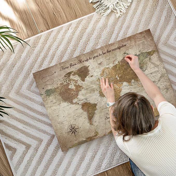 ElephantStock - Personalized Be The Navigator I Push Pin World Map Wall Art - Horizontal Canvas Wall Art - Living Room Wall Decor - Digital Art Map Canvas Art - Brown And Beige Decor - 36" x 24"