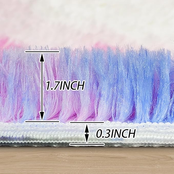 Small Round Rug for Bedroom,2' Pink Rainbow Circle Area Rugs Colorful Carpet Fuzzy for Indoor Floor Carpet for Kids Girls and Boys, Nursery Rooms, Home Decor Aesthetic