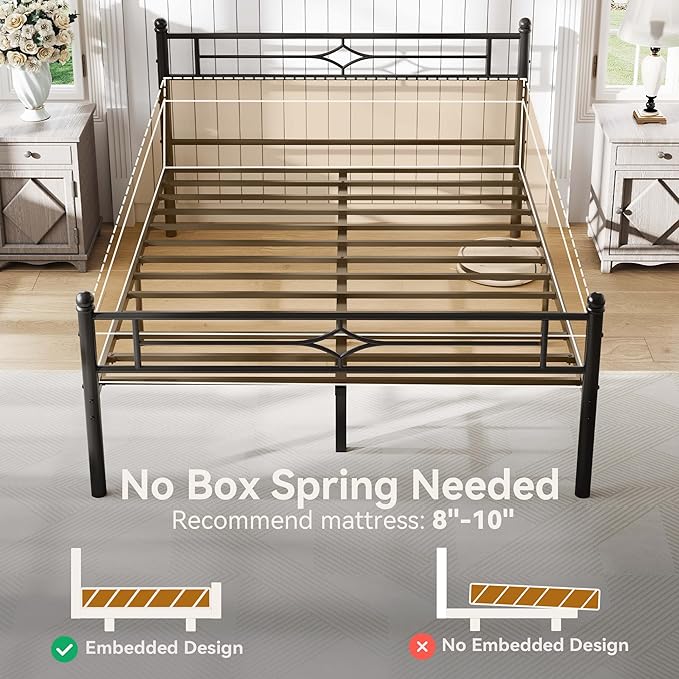 BedsPick Twin Bed Frame, Classic Metal Platform Bed Frame, Mattress Foundation with Steel Slat Support, 12.5'' Under Foundation Storage, No Box Spring Needed/Noise Free/Easy Assembly/Twin Size Black