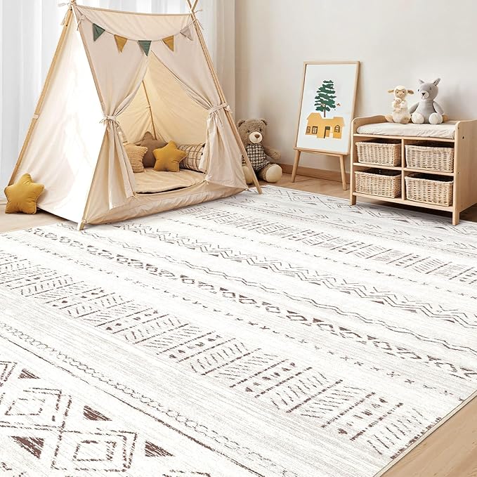 Area Rugs for Living Room Washable Living Room Rug Soft Neutral Indoor Floor Carpet Non-Slip Stain Resistant Modern Boho Rugs for Bedroom Dining Room Kids Room Nursery Office Home Light Brown