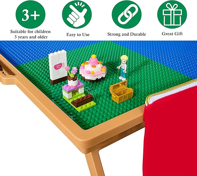 Large Foldable Building Block Table for Kids – Durable Faux-Wood, Includes Storage, Portable Play Desk