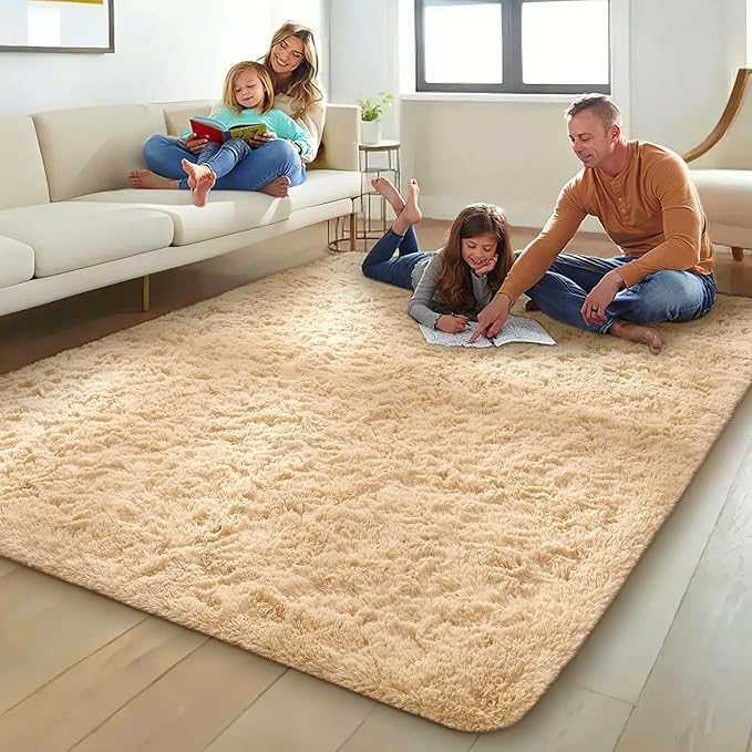 Ophanie Beige Rugs for Living Room Bedroom, 6x9 Fluffy Fuzzy Furry Carpet, Plush Soft Shaggy Bedside Indoor Floor Area Rug for Kids Girls Boys Baby Teen Dorm Nursery Home Decor Aesthetic