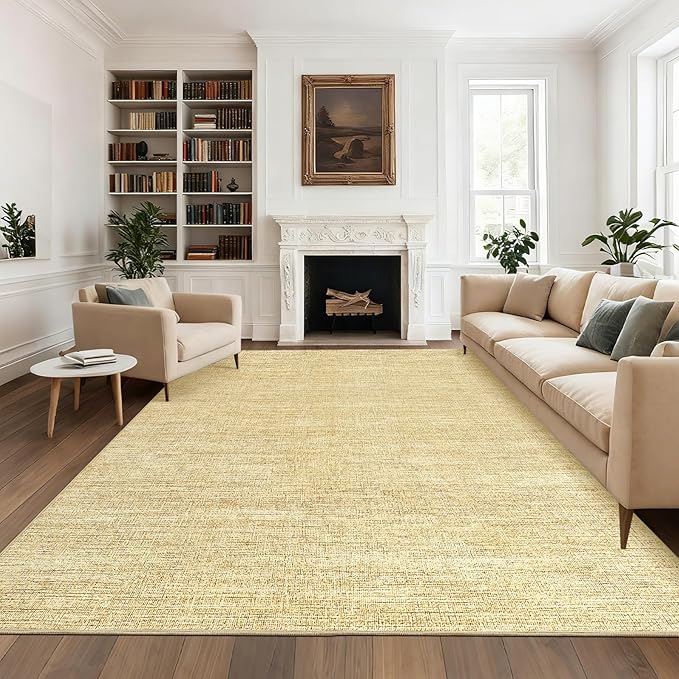 9x12 Area Rugs for Living Room Washable Solid Large Bedroom Rugs Non Slip Soft Modern Abstract Dining Room Throw Carpet Minimalist Classic Plain Area Rug for Nursery Kitchen Home Office, Tan