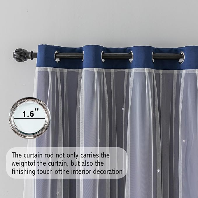 Anytime Romantic Kids Curtain,Hollow-Out Stars Window Curtain Double Layer Blackout Curtains for Girls Bedroom Kids Room 2Panel,(W52 x L63,Navy Blue)