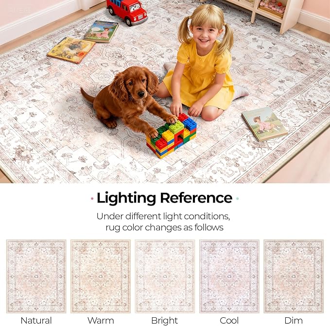 Machine Washable Rugs Nursery Rug 2x8 Cute Girl Non Slip Low Pile Water Repellent Soft Print Pattern for Bedroom Indoor Decor Kids Playroom Pink