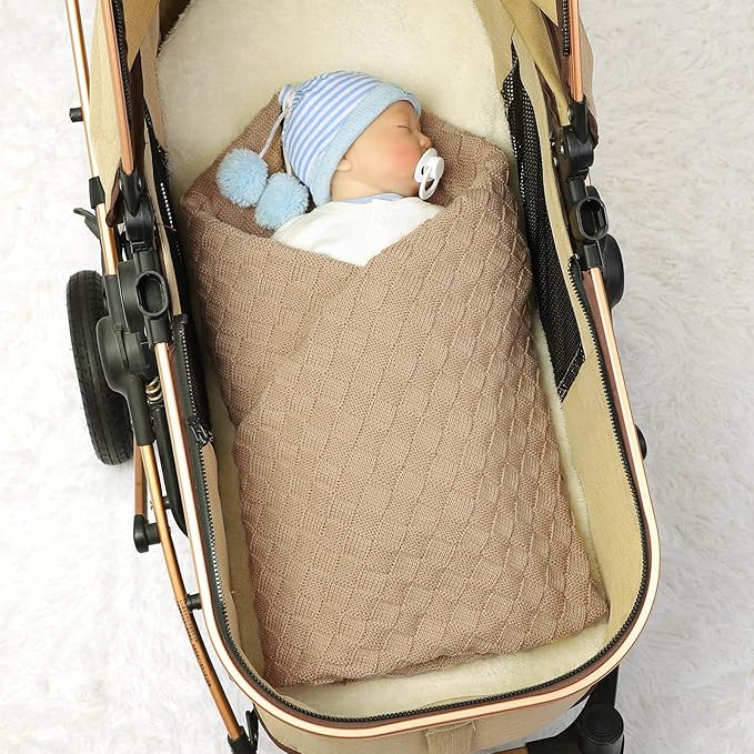 LAWKUL Baby Blankets Knit Cable Babe Blanket Soft Airy Newborn Infant Receiving Swaddling Beige Neutral Crib Stroller 40"x30"