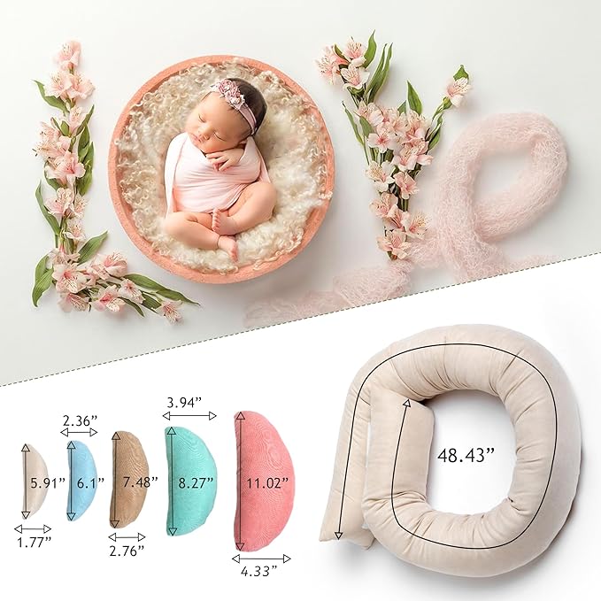 M&G House Newborn Photography Props - 6pcs Baby Photoshoot Props, Adjustable Photography Props Fits 0-6 Months Baby, Ultra-Soft Photo Donut Posing Pillow Basket - Multicolor