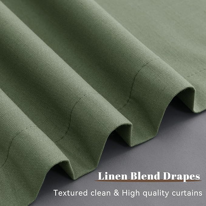 Linen 100% Blackout Curtains 86 Inches Long 2 Panels Set Linen Back Tab Hook Belt Elegant Country Farmhouse Black Out Thermal Insulated Soundproof Room Darkening Living Room Bedroom Nursery 52x86