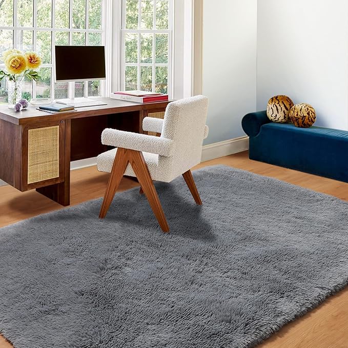 ONASAR Grey 3x5 Rugs for Bedroom, Fluffy Washable Gray Bedside Area Rug, Ultra Soft Shaggy Fuzzy Plush Small Floor Carpets for Living Room College Dorm Teen Kids Boys Home Decor Aesthetic
