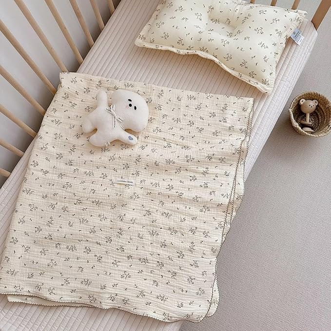 BuLuTu Muslin Baby Blanket Cotton Quilt Blankets for Toddlers Girls Boys Soft Breathable Muslin Nursery Quilt for Baby,Olive Pattern,47"x51"