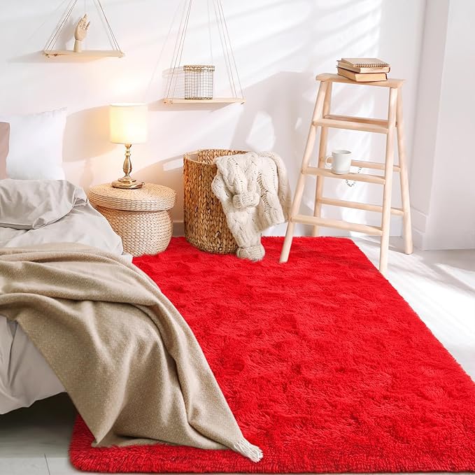 BENRON Soft Area Rugs for Living Room Bedroom Washable, Fluffy Rugs for Kids Children Girls Boys Room Decor, 3x5 Throw Rug for Nursery Kitchen Dining Table, Indoor Floor Carpets, Red
