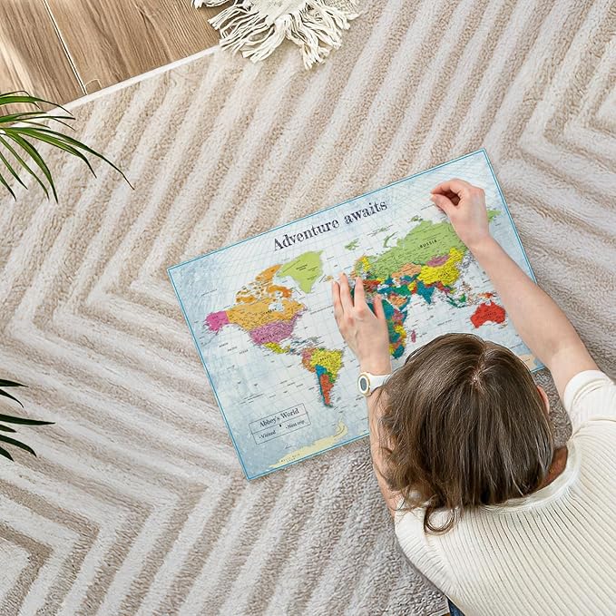 ElephantStock - Personalized Adventure Awaits IV Push Pin World Map Wall Art - Horizontal Canvas Wall Art - Living Room Wall Decor - Digital Art Map Canvas Art - Blue And Green Decor - 24" x 16"