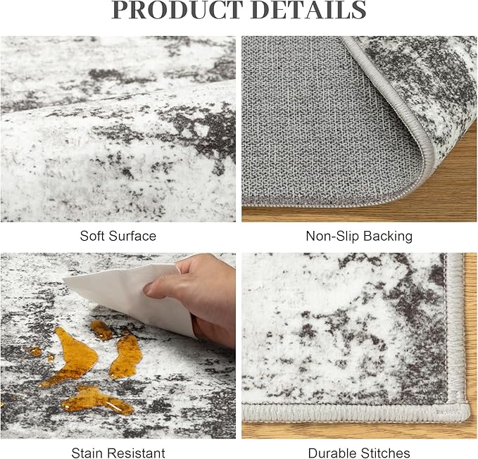 Area Rug 2x3 Washable Rug: Soft Small Entryway Rug with Anti-Slip Backing Non-Shedding Stain-Resistant Abstarct Modern Carpet for Kitchen Bedroom Indoor Front Entrance- Black