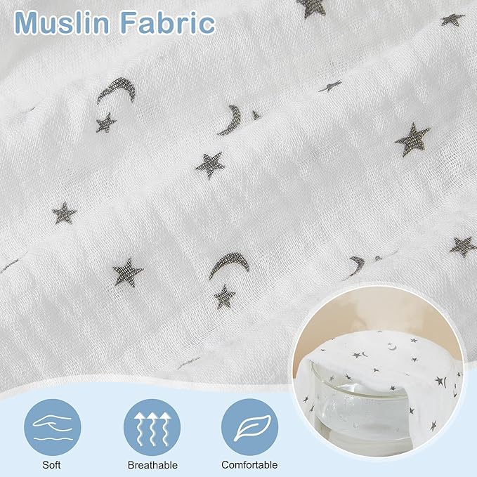 Basumee Muslin Bassinet Sheets for Baby Girl Boy 2 Pack Soft Breathable Baby Bedside Bassinet Fitted Sheets with Bottom Elastic Band 33''x17''x4'' Mattress Cover for Rectangle Oval Hourglass Bassinets