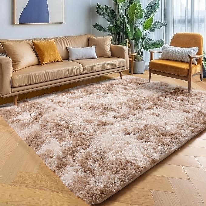 ONASAR Area Rugs for Bedroom Living Room, Washable Fluffy Tie-Dye Beige 4x6 Indoor Bedside Floor Throw Rug, Soft Plush Shaggy Carpet for Nursery Kids Girls Boys Teen Dorm Home Office Decor Aesthetic