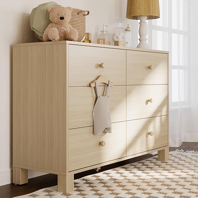Storkcraft California 6 Drawer Double Dresser (Driftwood) – GREENGUARD Gold Certified, Spacious Storage Organizer for Kids’ Room, Safety Interlocking Drawer System