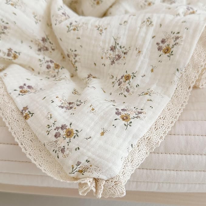 BuLuTu Muslin Toddler Quilt for Boys Girls Cute Flowers Printed Kids Quilted Comforter Cotton Muslin Toddler Bedding Nursery Quilts for Toddler Bed, Crapemyrtle Pattern, 60"x78"