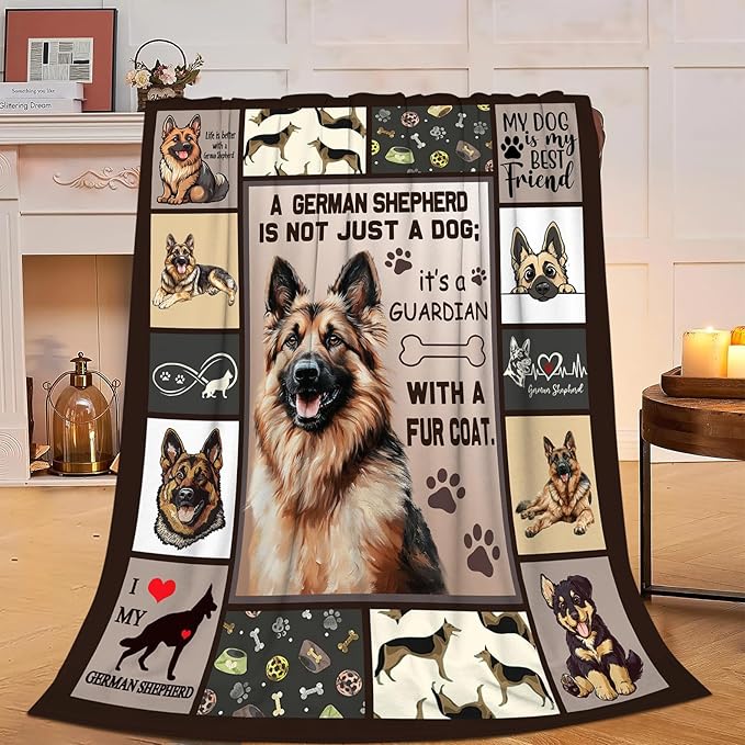 German Shepherd Decor Blanket German Shepherd Gifts Throw Blanket Super Soft Flannel Lightweight Fluffy Plush Fuzzy Fleece Blanket for Dog Lover Girl Woman Boys Kids Adults Man for Bed Sofa 40"X50"
