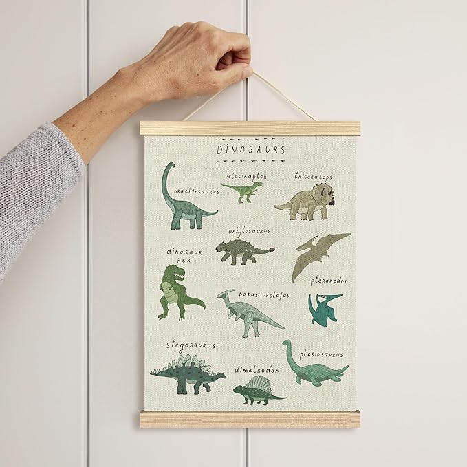 BCUANGD Dinosaur Dino Wall Decor - Baby Toddler Boys Room Wall Art Poster Hanger with Wood Frames, Inspirational Wall Hanging Canvas Decor for Kids Room Nursery Bedroom, 12x16 Inches