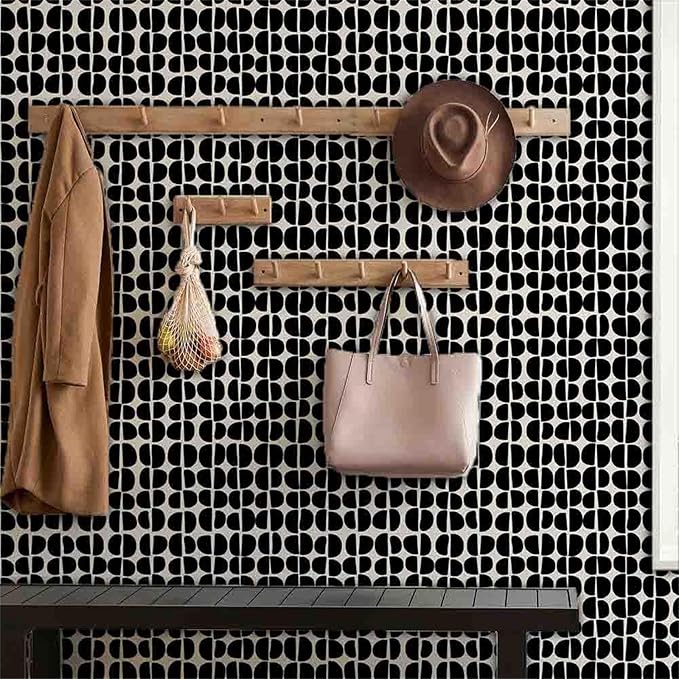 Arch Wallpaper Modern Abstact Wall Paper Boho Black Wallpaper Peel and Stick Minimalist Wall Stickers Geometric Pattern Modern Mural Decals for Bedroom Living Room Decor