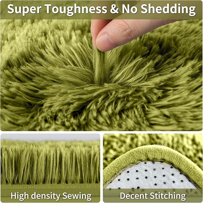 Merelax Soft Modern Indoor Shaggy Area Rug for Bedroom Livingroom Dorm Kids Room Home Decorative, Non-Slip Plush Fluffy Furry Fur Rugs Comfy Nursery Accent Floor Carpet 8x10 Feet, Green