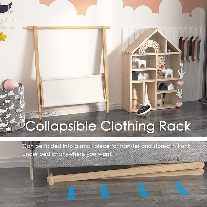 Dress up Rack, Child Garment Rack, Kids Clothing Rack with Storage Shelf (Natural Beech, 38" L x 14.5" W x 40" H)