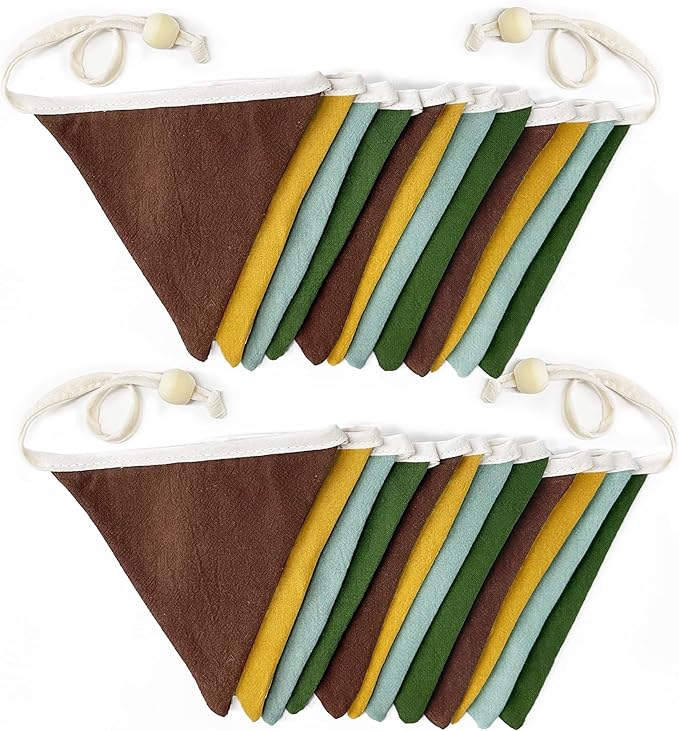2 Sets of Yellow Green Brown Pennant Banner 24Pcs Nursery Garland Flags Fabric Triangle Streamers for Kids Jungle Safari Summer Woodland Camping Birthday Baby Shower Party Decorations Baby Room Decor