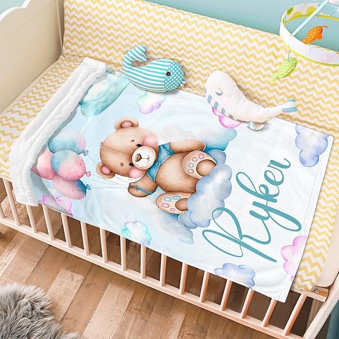 J&SBGFT Custom Baby Blanket with Name, Personalized Receiving Blanket for Boys' Toddlers, Nursery Stroller Crib Decor, 30"x40", Color14
