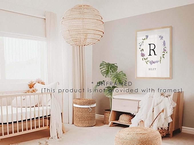 Personalized Name Flower Nursery Wall Art Prints, Crib & Nursery décor, Newborn Baby Girl Gift Present, Floral Baby Girl Room Pictures, Poster For Baby And Kids (1 Print, Flower 2)