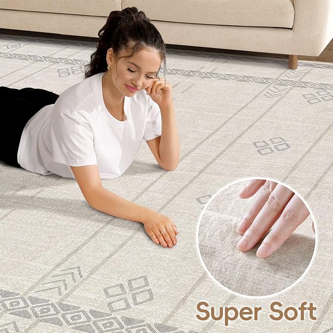 Area Rugs for Living Room Washable Living Room Rug Soft Neutral Indoor Floor Carpet Non-Slip Stain Resistant Modern Boho Rugs for Bedroom Dining Room Kids Room Nursery Office Home Beige Grey