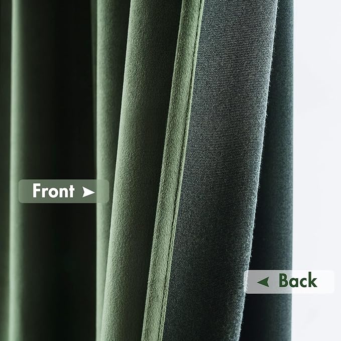MIULEE Olive Green Velvet Curtains Thermal Insulated Blackout Curtain Drapes for Bedroom Living Room Darkening 105 Inches Long Curtains Panels Rod Pocket Set of 2