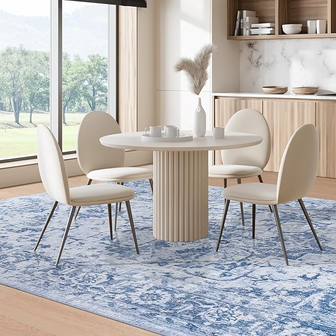 Area Rug 8x10, Washable Rug for Living Room, Large Area Rugs for Bedroom, Vintage Rug 8x10 for Dining Room, Non Slip Soft Low Pile Indoor Carpet for Kitchen, Nursery, Office, Farmhouse, Blue