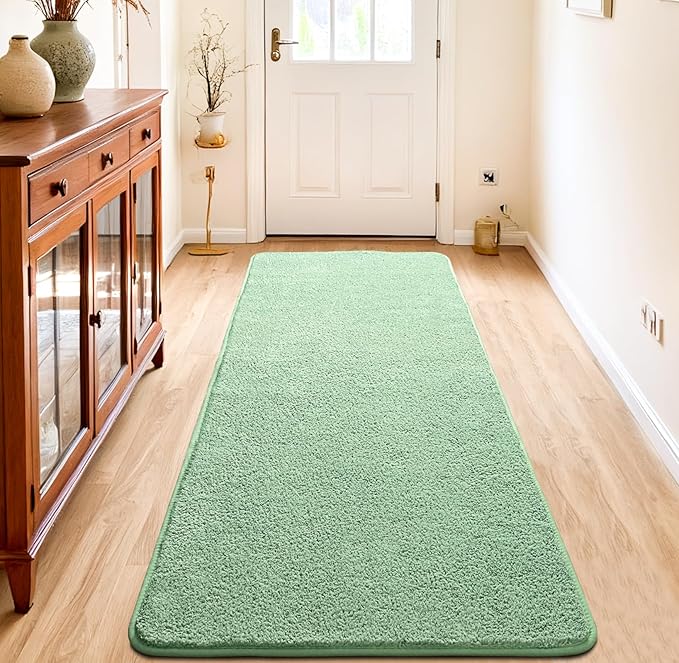 Chicrug 2x6 Minimalist Washable Runner Rugs for Bedroom Hallway, Modern Soft Memory Foam Rug for Kids Nursery, Low Plie Indoor Runner Entryway Carpet for Dorm Kitchen Bedside Room Decor, Sage Green