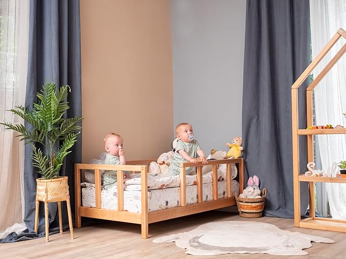 BUSY WOOD Toddler Floor Bed Twin - Montessori Bed for Toddlers - Montessori Floor Bed Toddler - Twin Bed Rails for Toddlers - Scandinavian Bed Frame - Toddler Bed Frame (Model 10 with Legs and Slats)