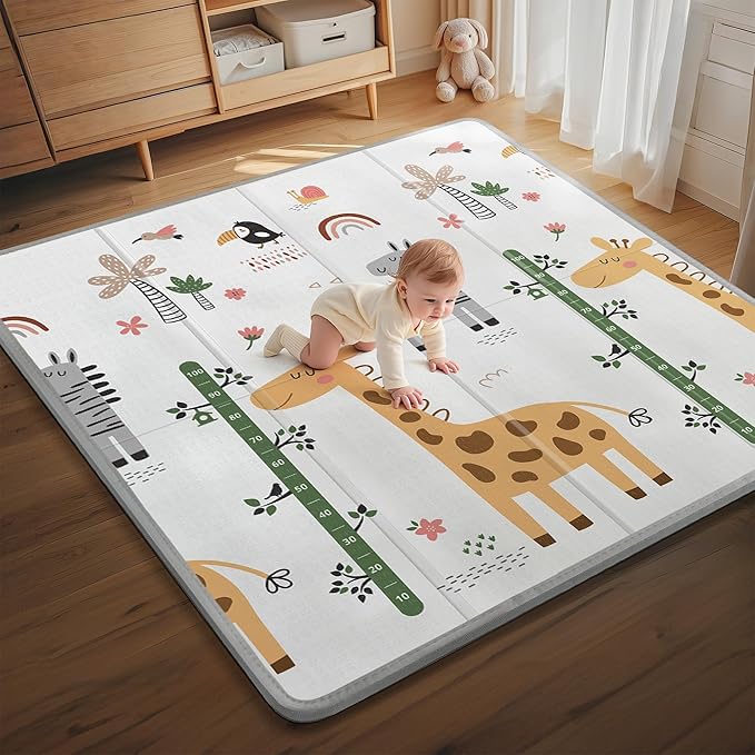 Baby Play Mat, 59"x59", Foldable, Reversible, Waterproof, Non-Toxic, Multi-Color