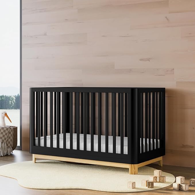Storkcraft Santos Convertible Crib (Black & Natural) – GREENGUARD Gold Certified, Fits Standard Crib Mattress, Converts to Toddler Bed and Daybed, 4 Adjustable Mattress Heights, Rounded Edges