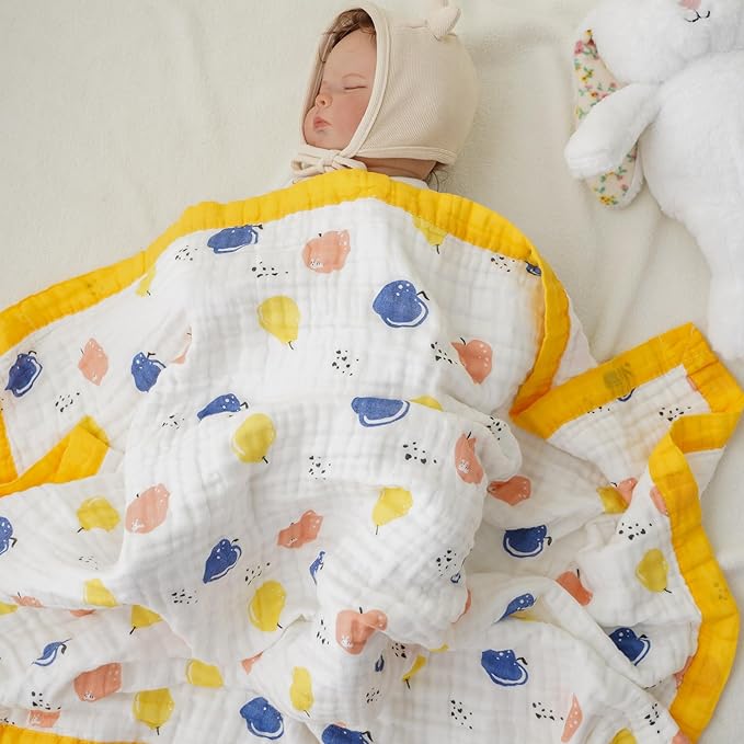Muslin Baby Blankets, Nursery Blankets for Boys Girls, Swaddle Blankets Neutral Soft Lightweight Toddler and Kids Throw Blankets (Fruit)