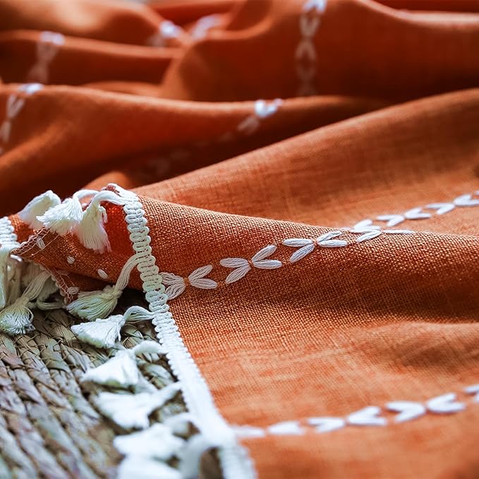 Deeprove Orange Curtains 90 inches Long, Cotton Linen Stripe Textured Light Filter Privacy Burnt Bohemian Window Treatment for Dining Bedroom Living Room Fall Halloween Decor, Rod Pocket 1 Panel