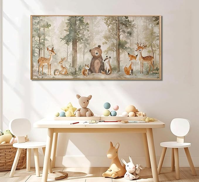 Woodland Animal Nursery Canvas Wall Art Wild Animals Forest Paintings Pictures Wall Decor Fox Bear Deer Watercolor Poster Print Artwork for Boys Room Girls Room Home Decoration （Unframed）