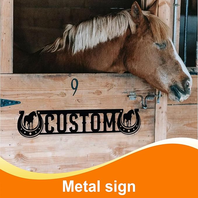 Personalized Horseshoe Metal Sign, Horse Name Sign, Horse Stable/Ranch/Barn/Farm Signs Decor, Horseshoe Indoor/Outdoor Wall Decor, Horse Farmer’s Gift
