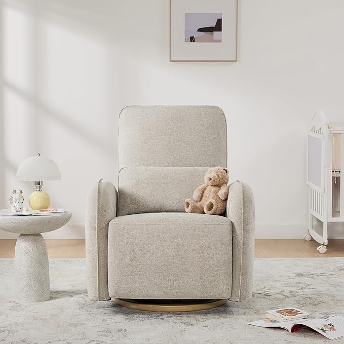 CHITA Power Nursery Glider Recliner Chair, Electric Swivel Rocker Recliner for Adults, Rocking Chair with Removable Lumbar Pillow for Living Room, FSC Certified, Fabric in Khaki