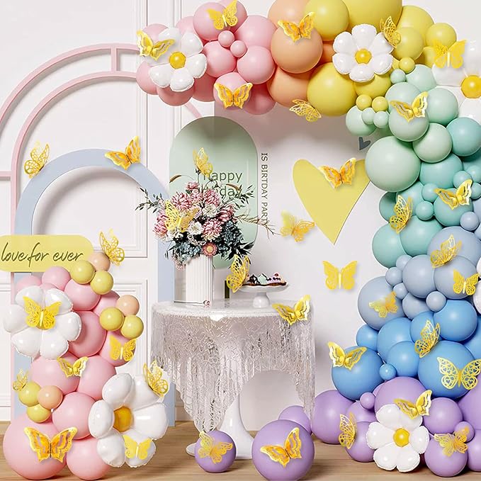 96 Pcs Butterfly Decorations 3 Sizes 4 Styles 3D Butterfly Wall Decor Party Decorations Butterflies for Crafts Birthday & Wedding Celebrations Cake Decorating Balloons Removable Stickers Gold