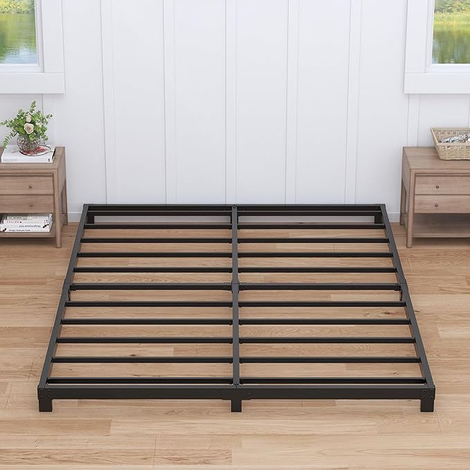 3 inch Cal King Bed Frame Low Profile, California King Bed Frames No Box Spring Needed, Heavy Duty Metal, Easy Assembly, Black