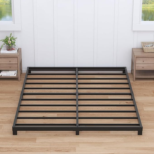 4 inch Cal King Bed Frame Low Profile, California King Bed Frames No Box Spring Needed, Heavy Duty Metal, Easy Assembly, Black