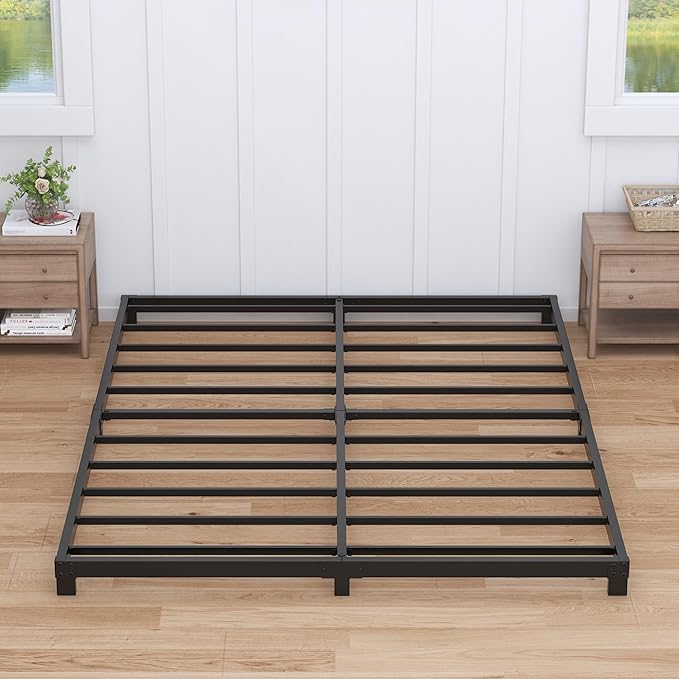 3 Inch Bed Frame King Size Low Profile, King Bed Frame No Box Spring Needed, Heavy Duty Metal, Easy Assembly, Black