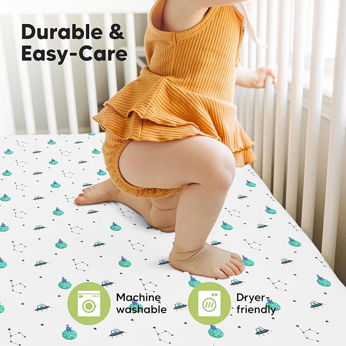 KeaBabies 2-Pack Baby Crib Sheets for Boys, Girls - 52x28 Viscose Derived from Bamboo Toddler Bed Sheets Neutral, Fitted Crib Mattress Cover for Standard Baby Bedding, Soft & Cozy (Space Quest)